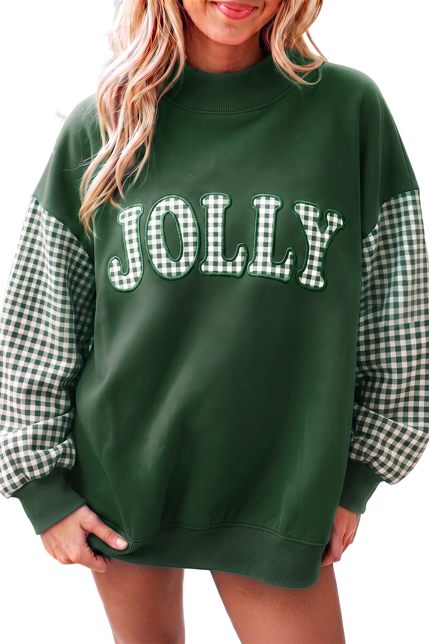 Evergreen Gingham Plaid Oversized Pullover Sweatshirt