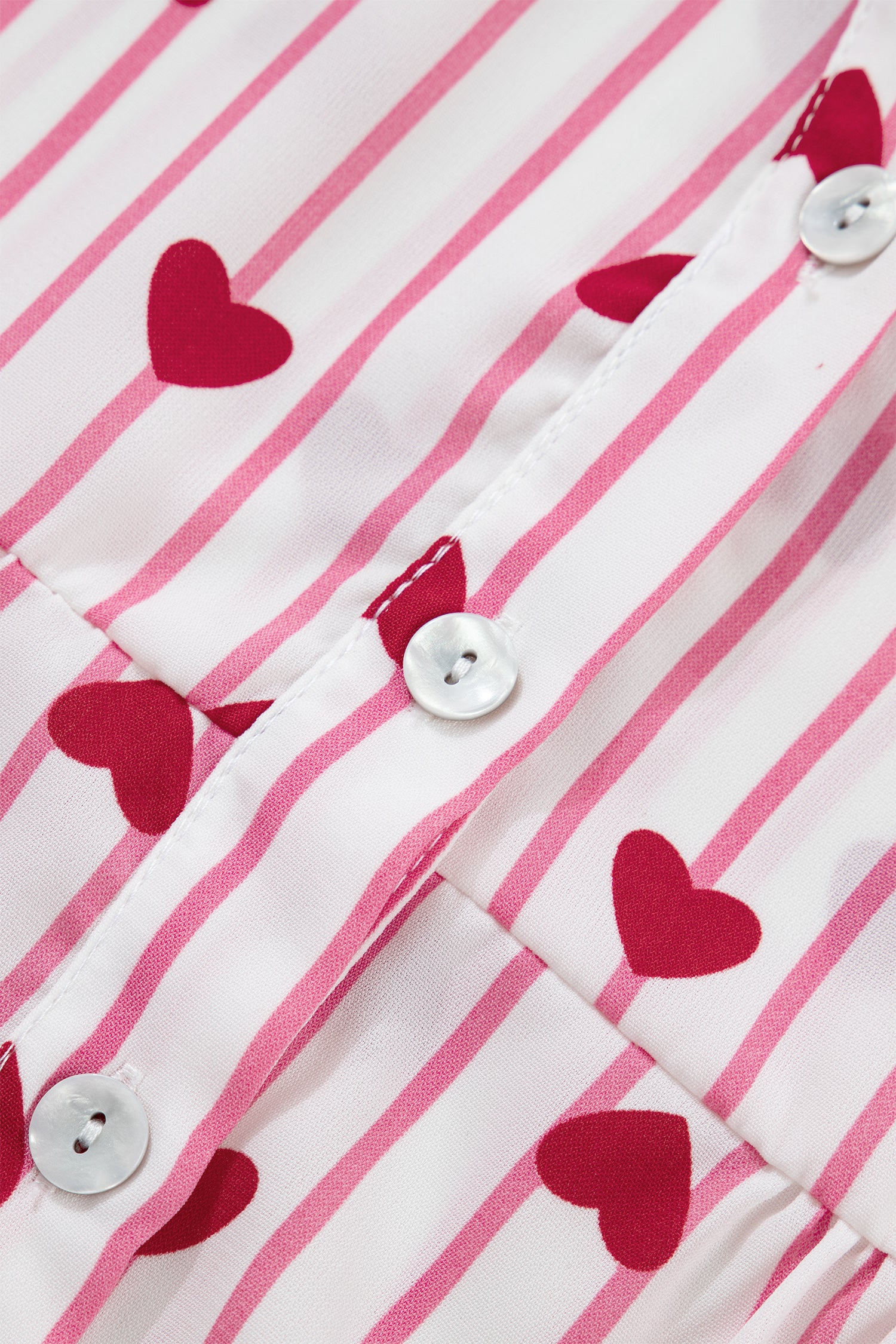 Pink Stripe Textured Heart Print Long Flounce Sleeve Shirt