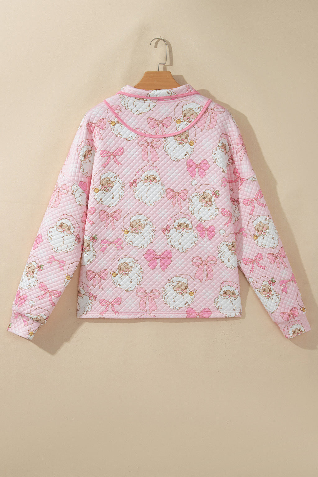 Pink Abstract Christmas Print Zip-Up Collar Long Sleeve Sweatshirt