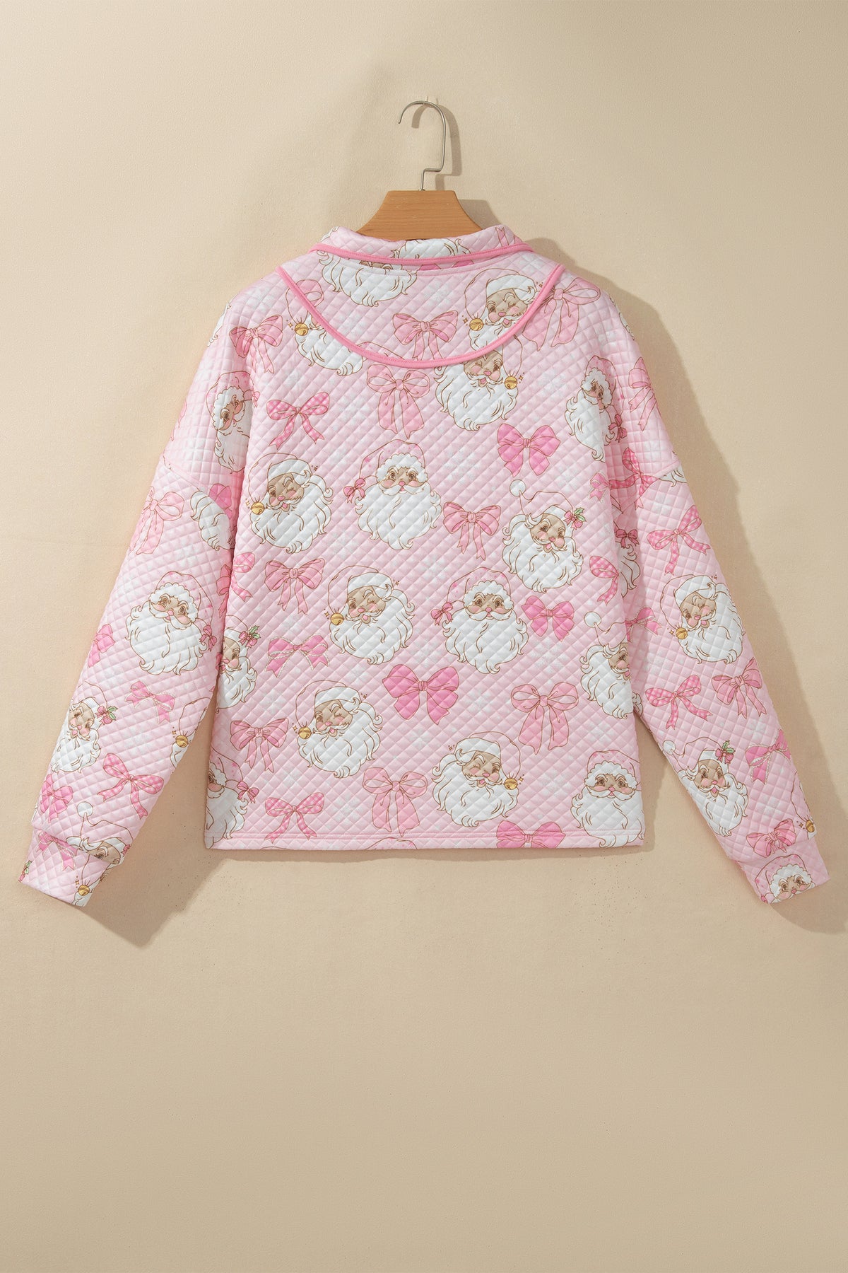 Pink Abstract Christmas Print Zip-Up Collar Long Sleeve Sweatshirt