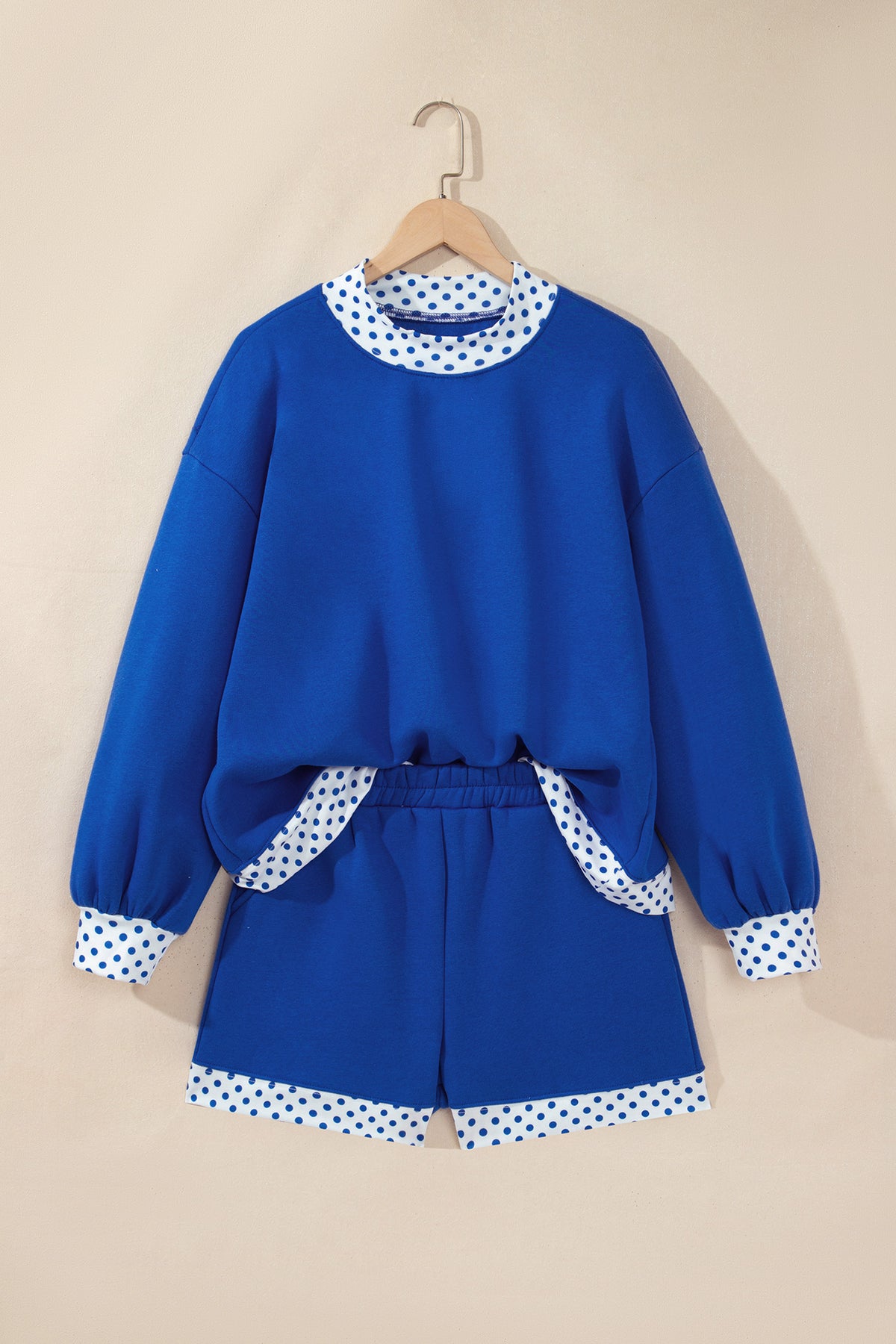 Racing Red Polka Dot Trim Baggy Pullover 2pcs Short Set