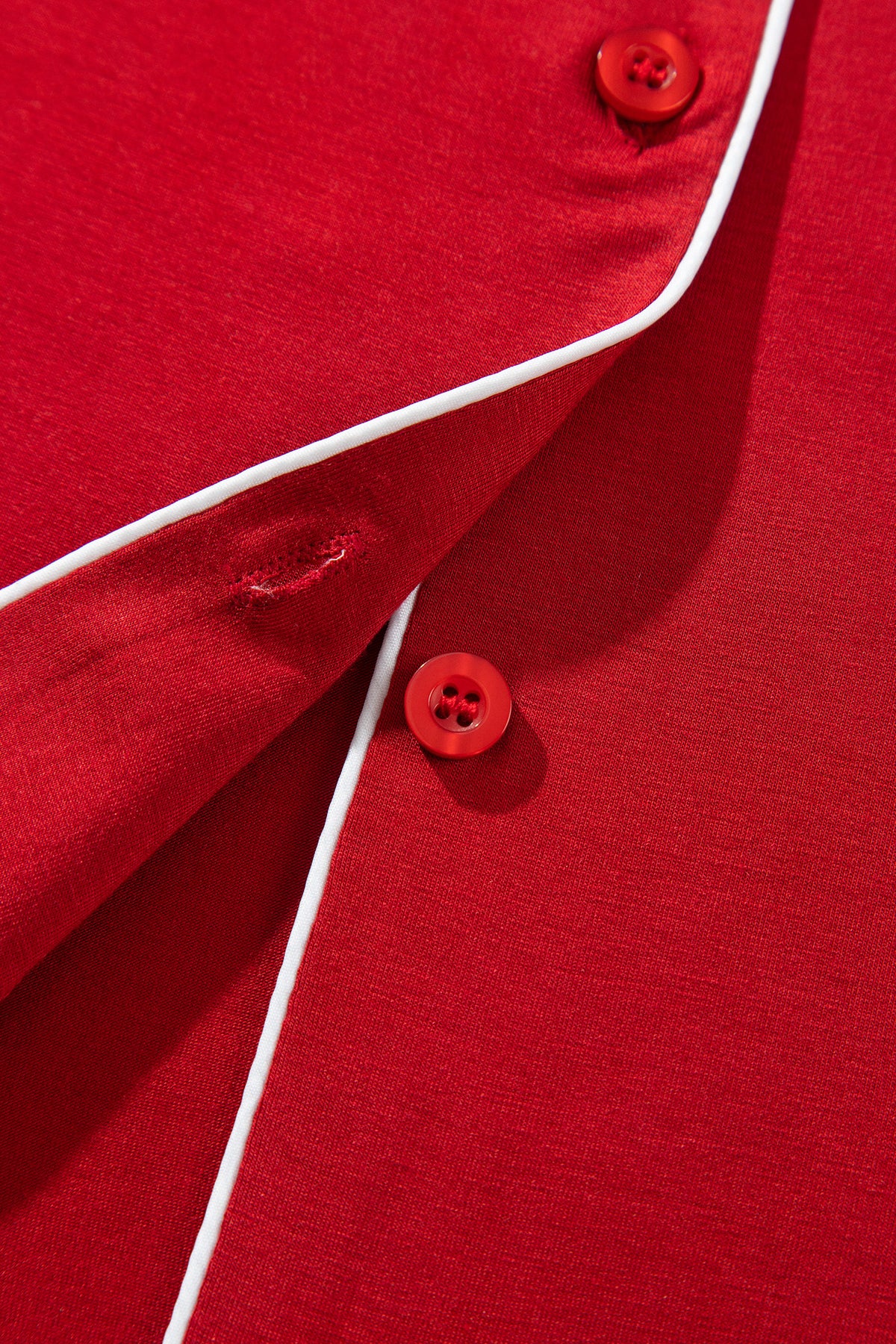 Racing Red Bow Pocket Detail Long Sleeve Shirt 2pcs Pajama Set
