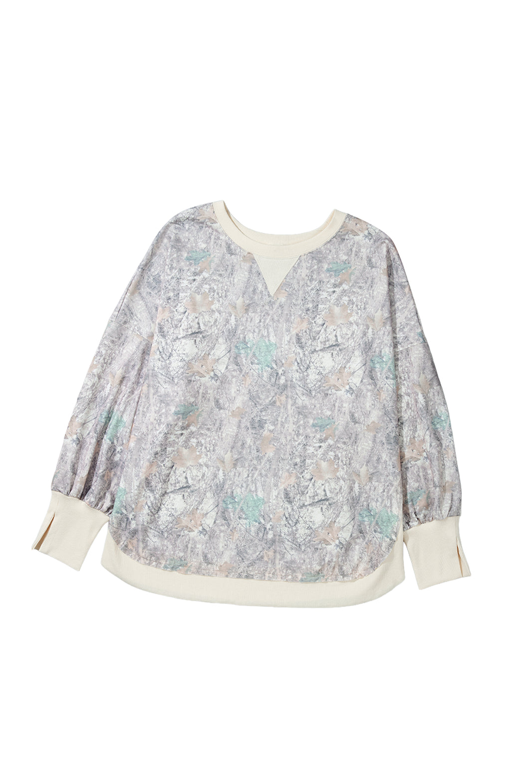 Khaki Camouflage Print Round Neck Long Sleeve Shift Plus Size Sweatshirt