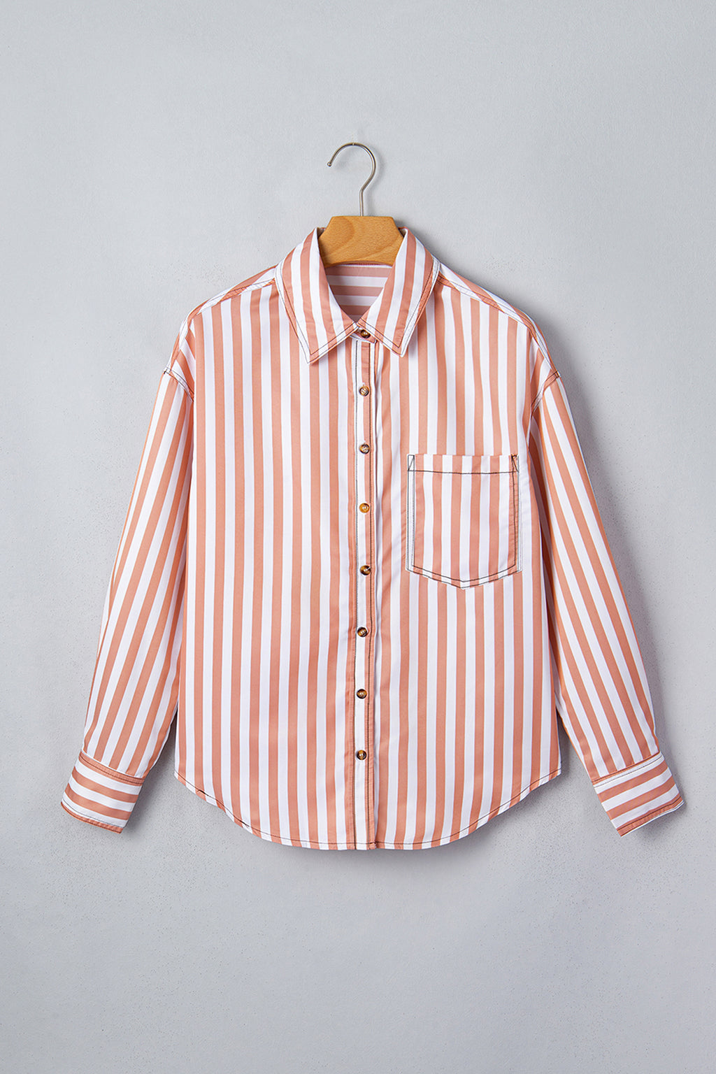 Brown Stripe Western Button Down Long Sleeve Casual Shirt
