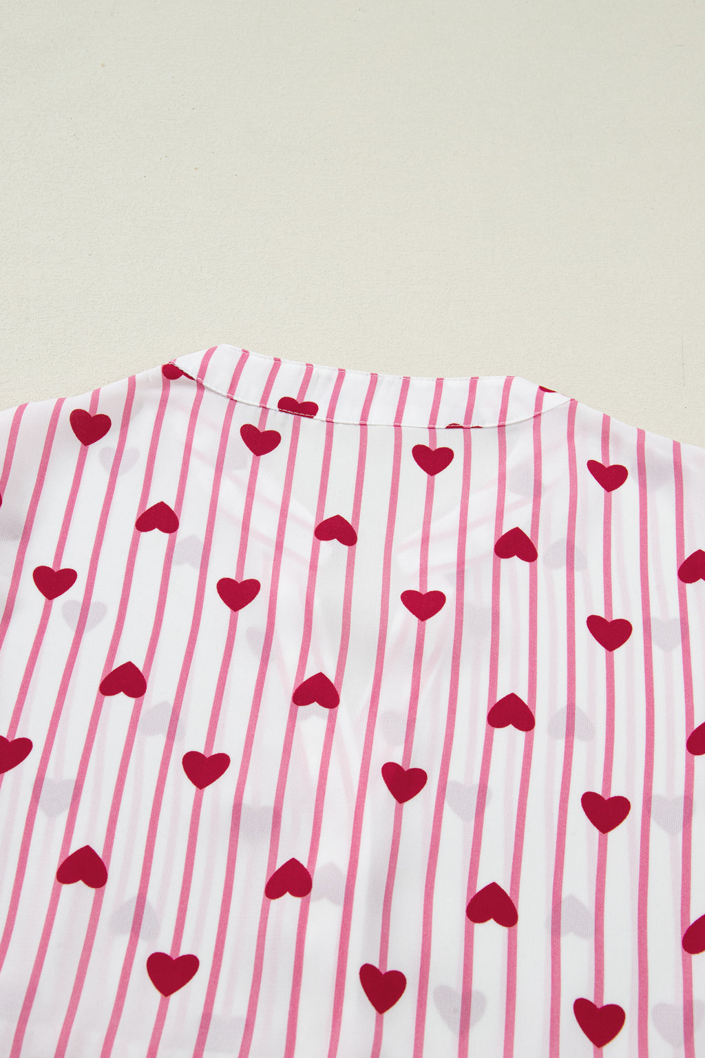 Pink Stripe Textured Heart Print Long Flounce Sleeve Shirt