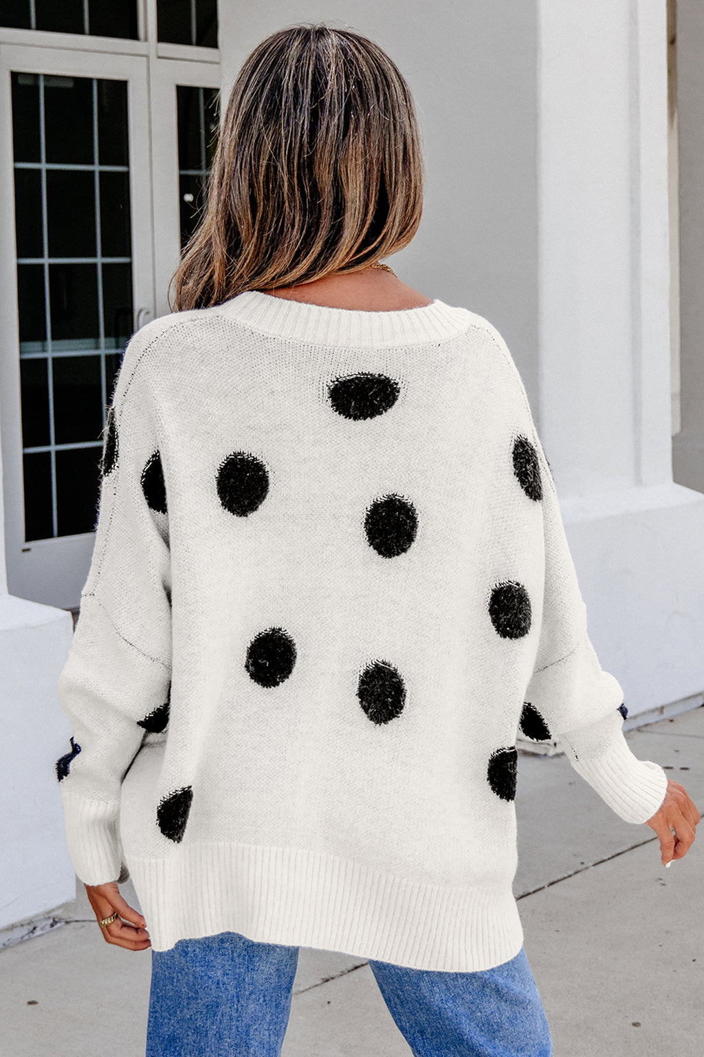 Red Polka Dot Button Front Oversized V Neck Cardigan