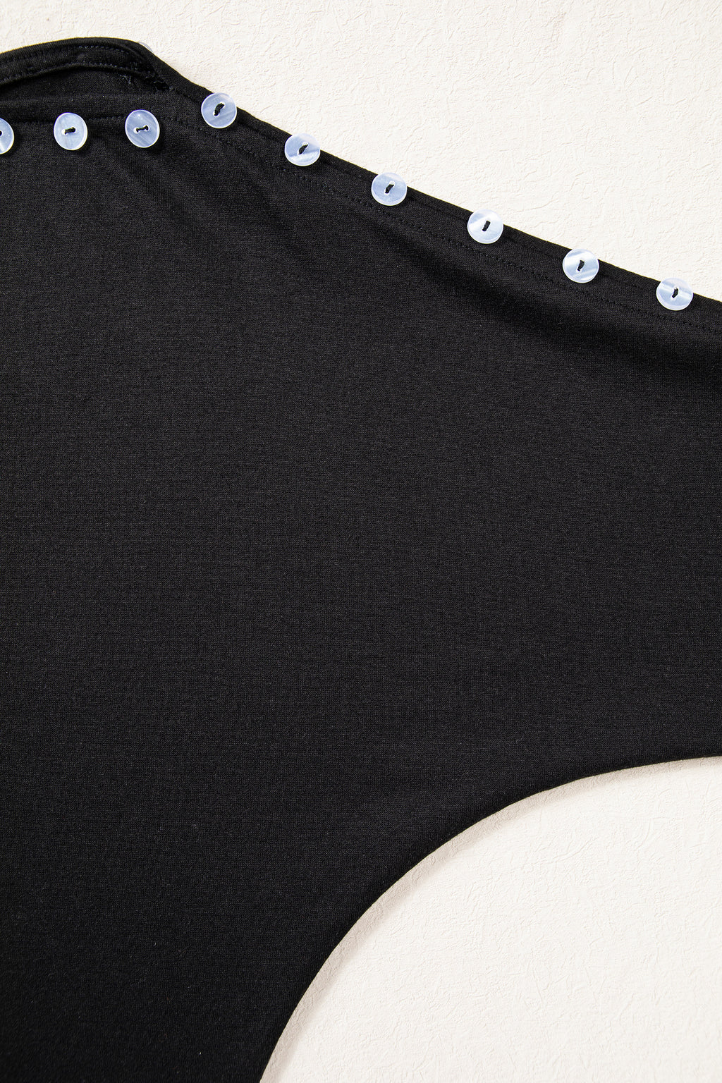 Black 3/4 Sleeve Button Detail Off Shoulder Top
