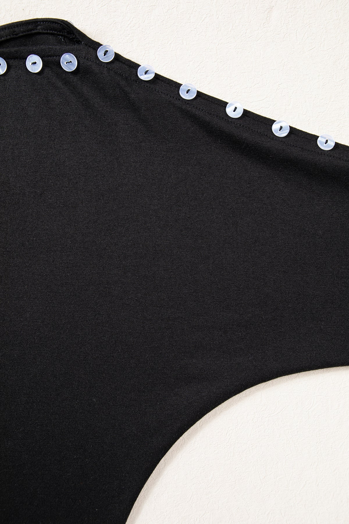Black 3/4 Sleeve Button Detail Off Shoulder Top