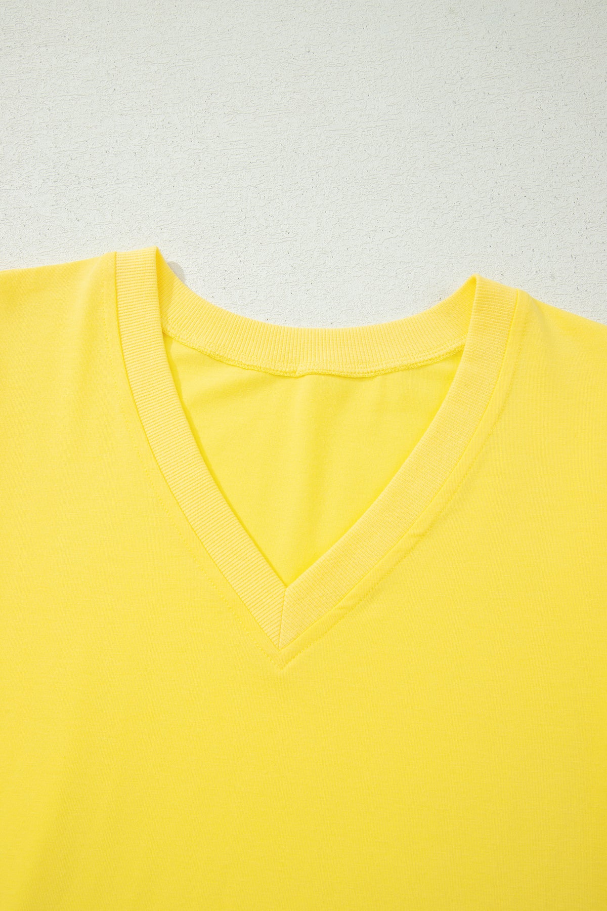 Yellow Solid Color V Neck Short Puff Sleeve Blouse