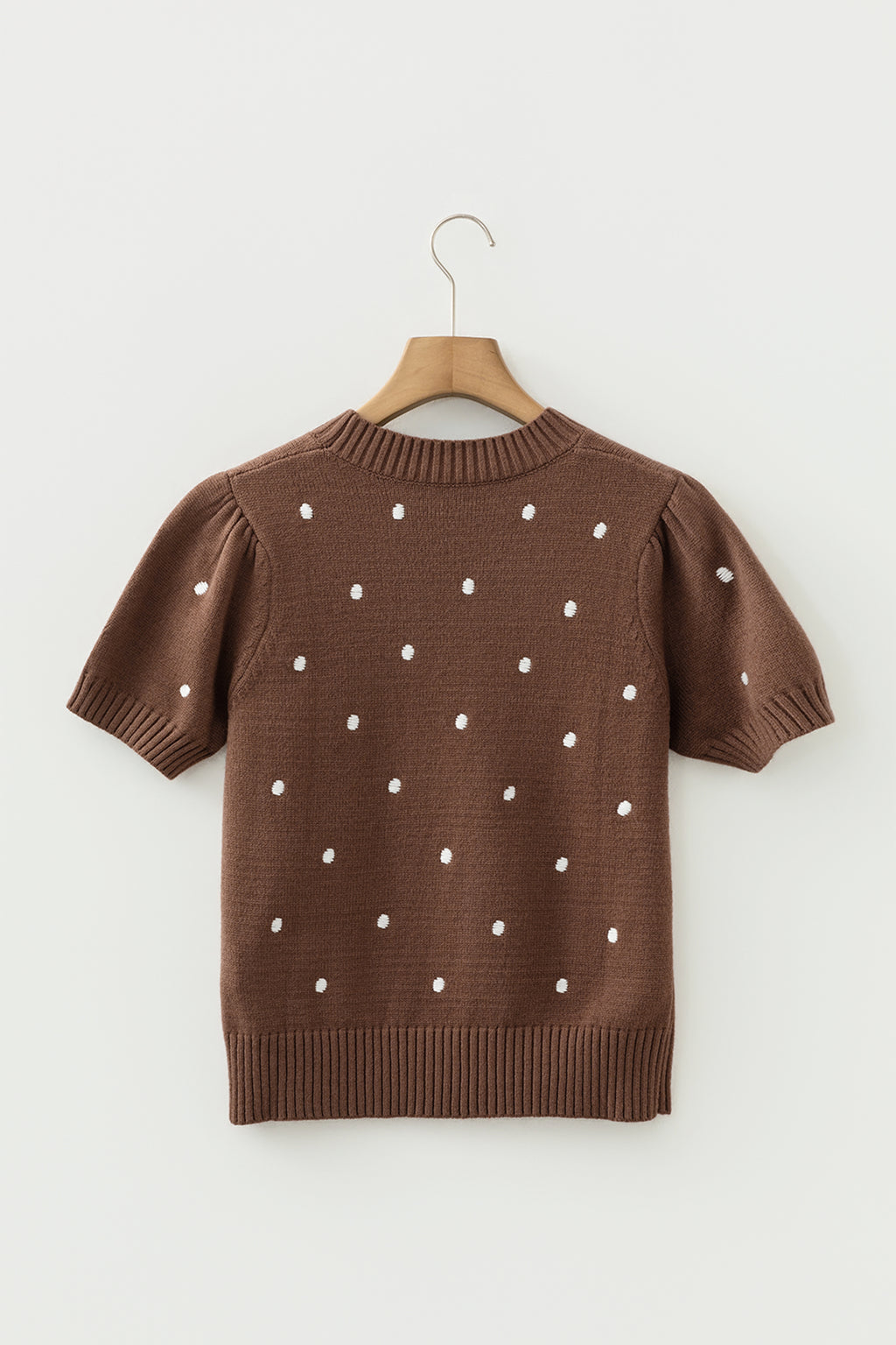 Chestnut Elegant Polka Dot Bubble Short Sleeve Sweater