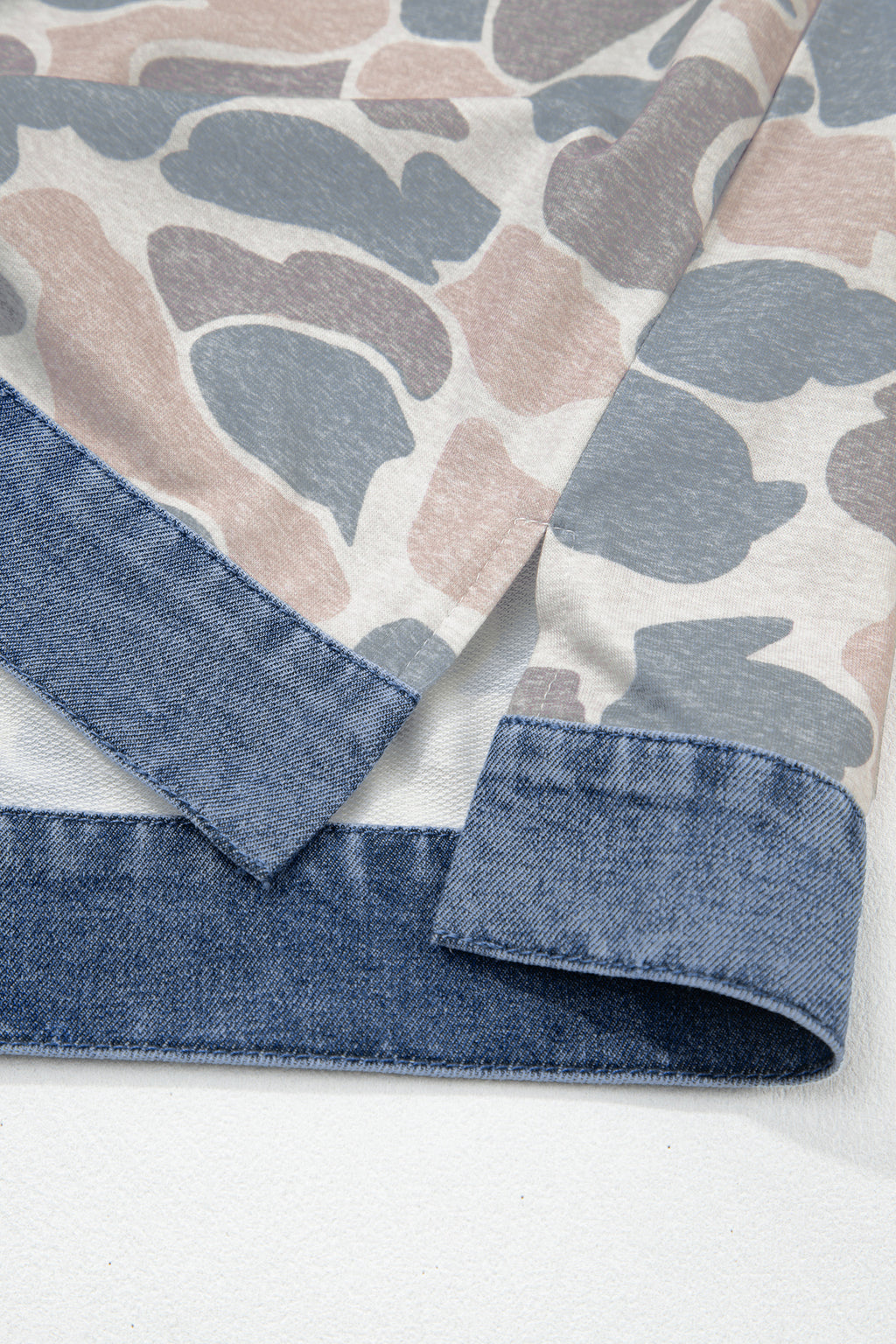 Multicolour Camouflage Print Denim Patchwork Polo Collar Tee