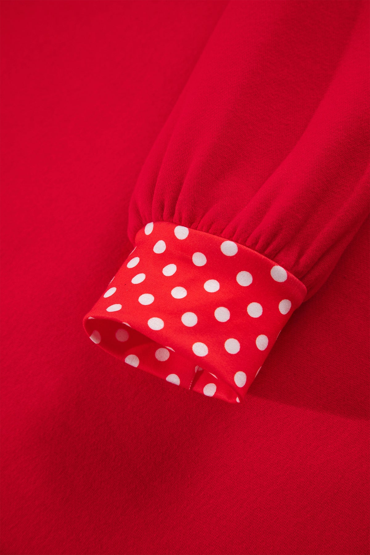 Tomato Red Polka Dot Letter Print Contrast Trim Mock Neck Sweatshirt