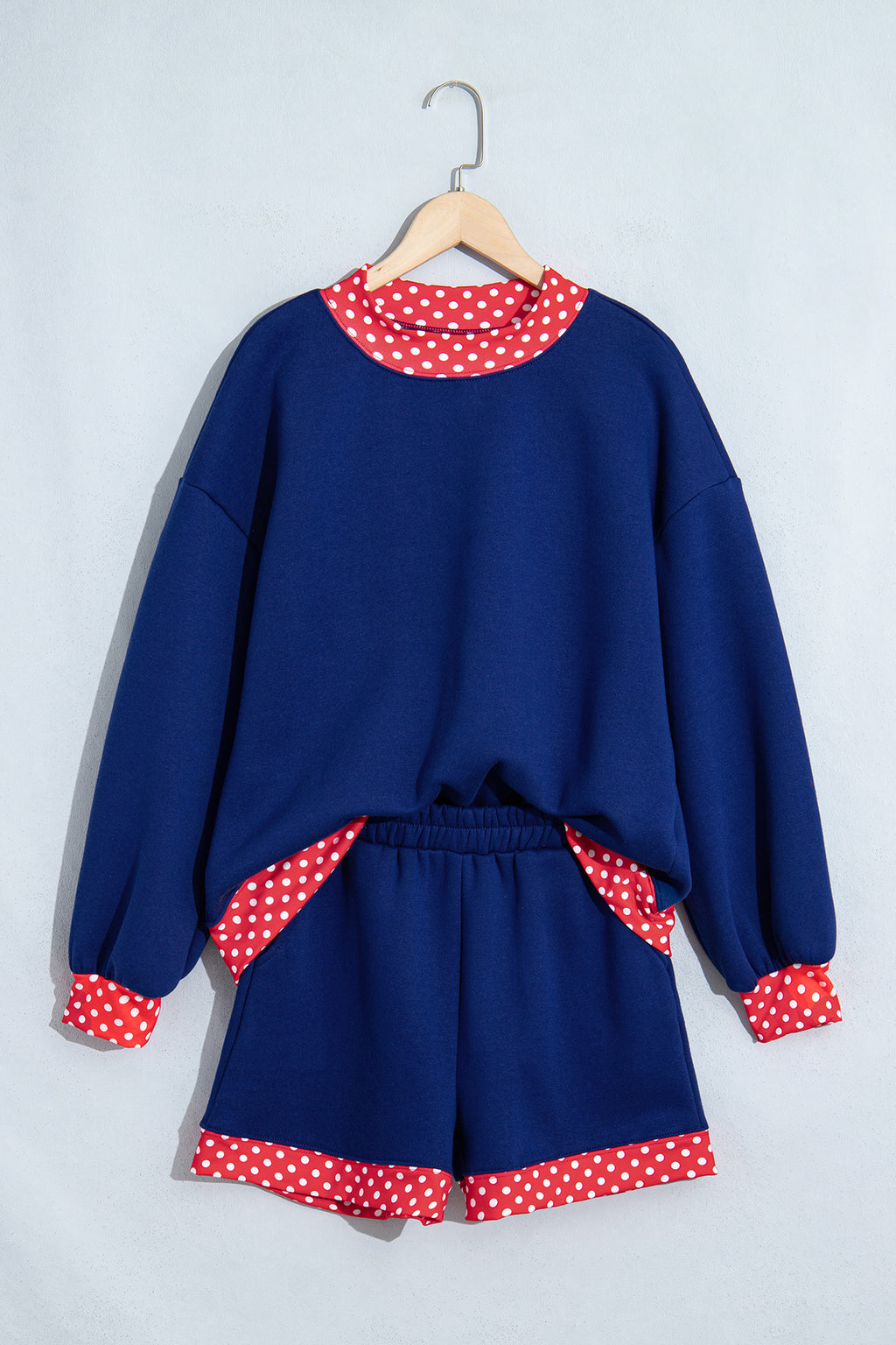Racing Red Polka Dot Trim Baggy Pullover 2pcs Short Set