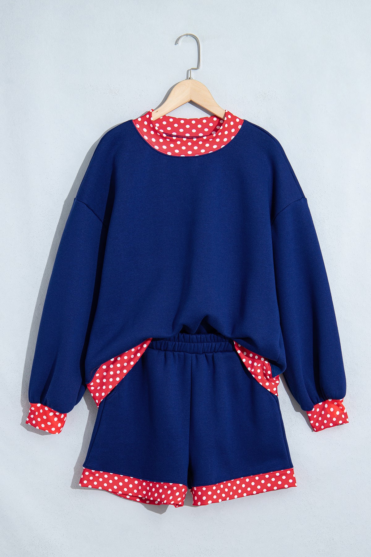 Racing Red Polka Dot Trim Baggy Pullover 2pcs Short Set