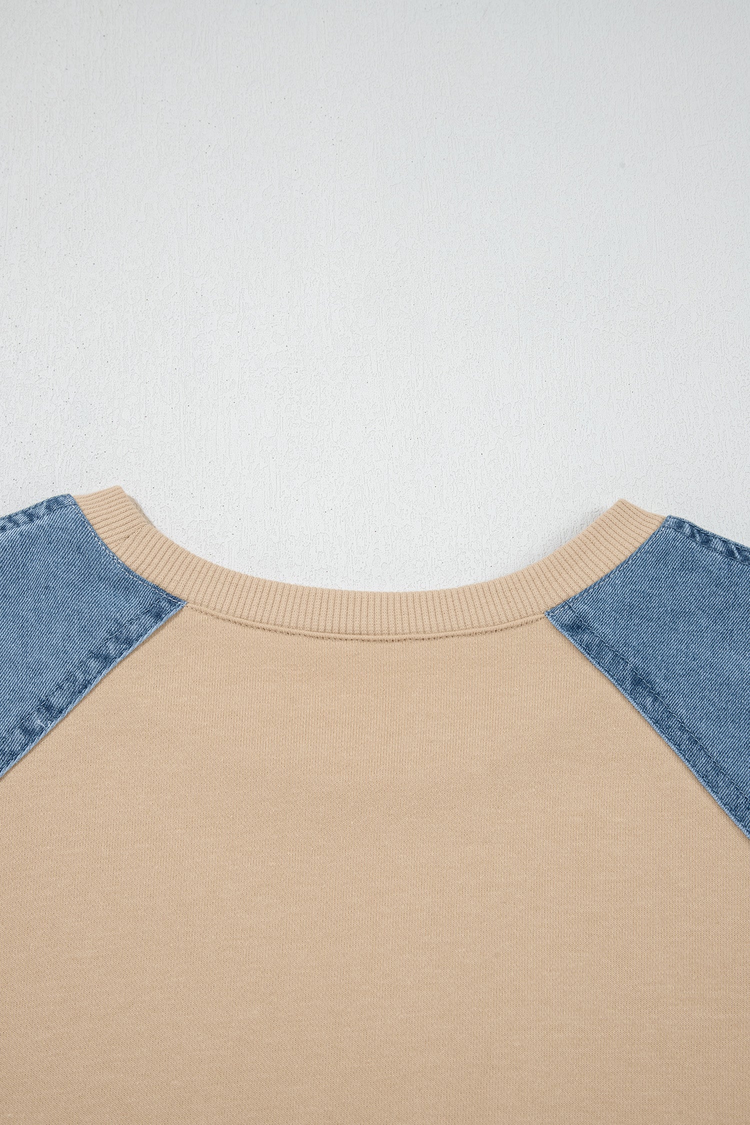 Parchment Denim Color Block Patchwork Round Neck Tee
