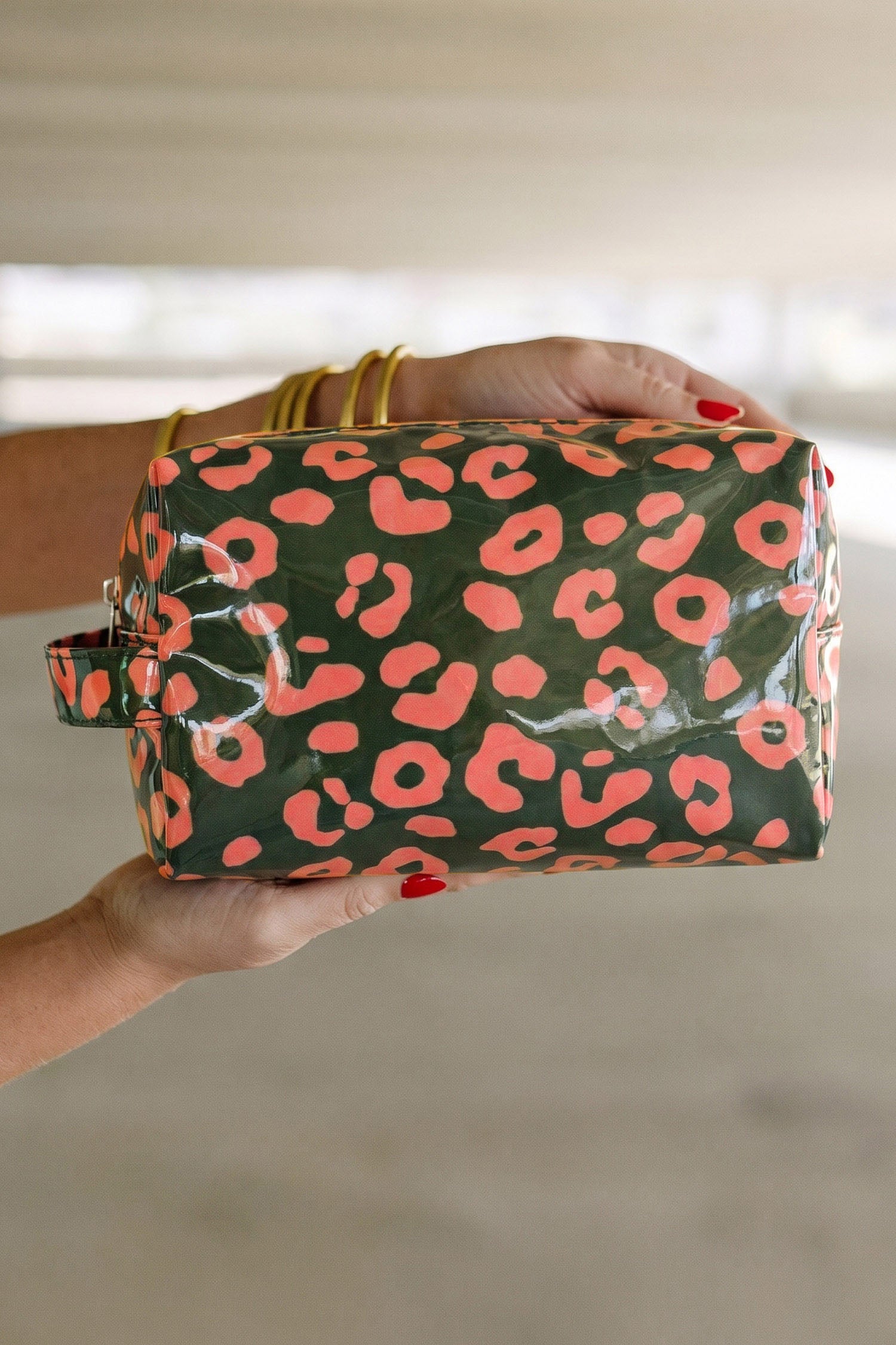 Blackish Green Leopard Print PVC Travel Makeup Organizer Cosmetic Bag