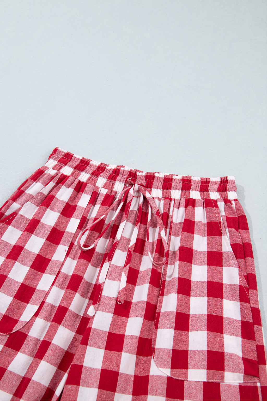 Red Gingham Plaid Tie Elastic Waist Shift Pants