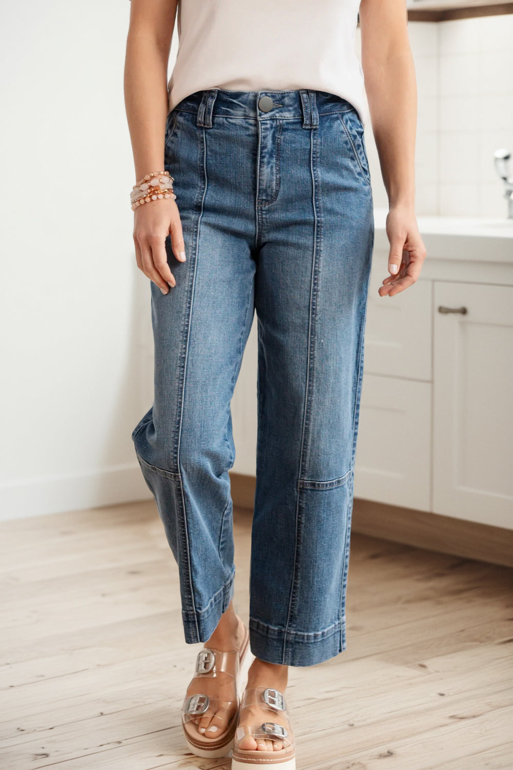 Sail Blue Exposed Stitching Straight Jeans