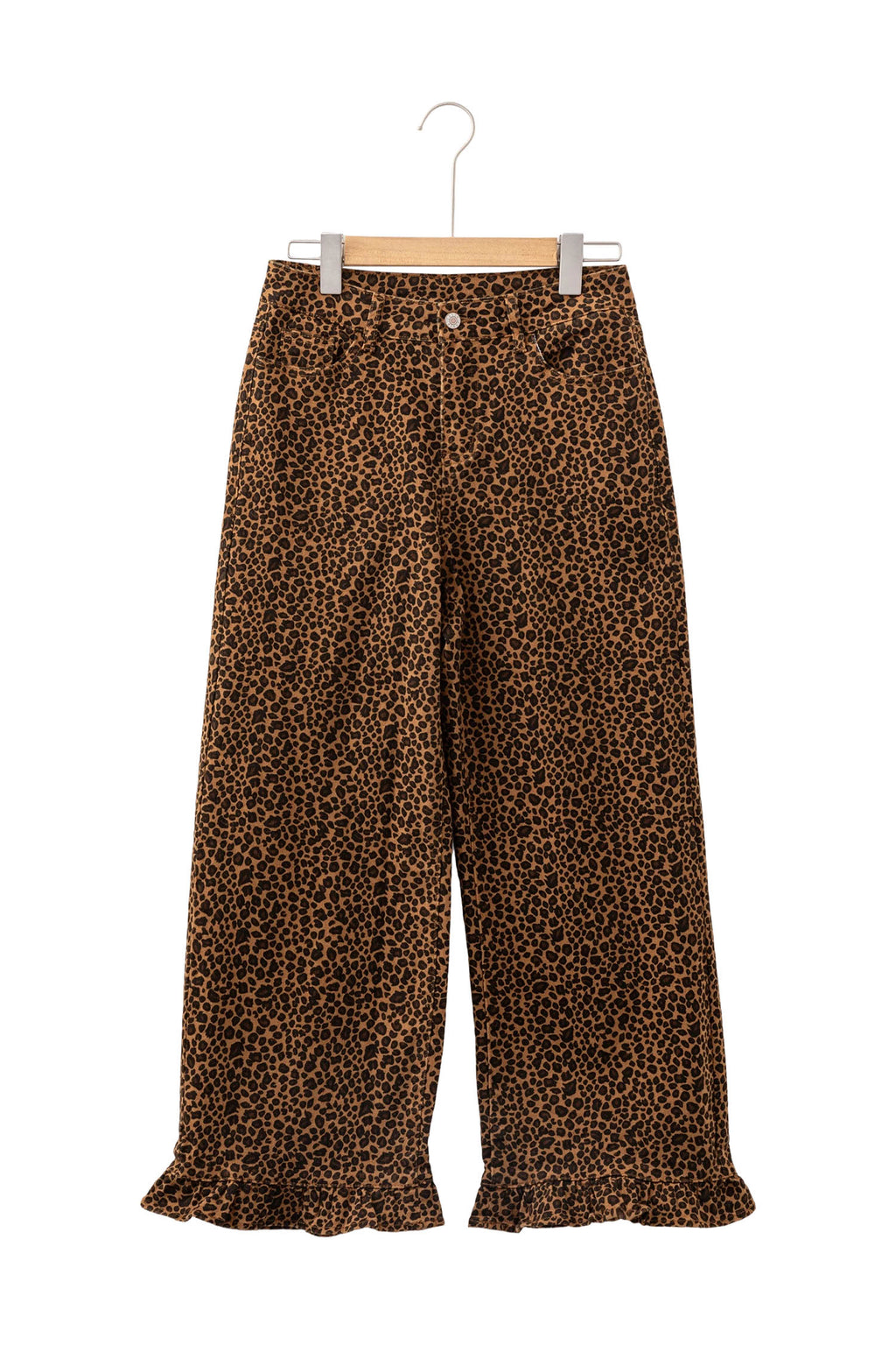 Brown Leopard Print Ruffled Hem Shift Jeans