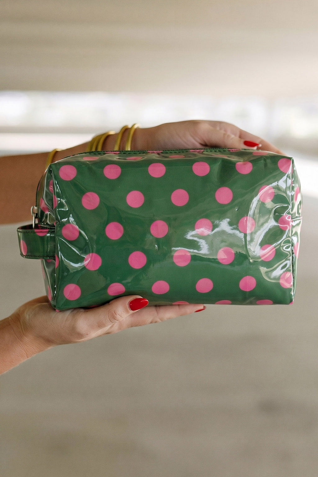 Light Pink Durable PVC Polka Dot Makeup Bag