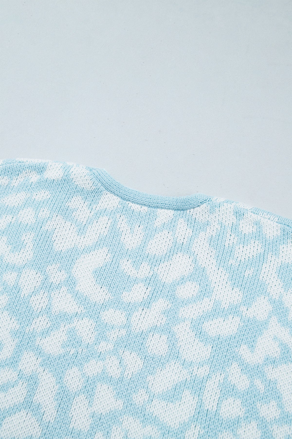 Light Blue Leopard Print V Neck Long Sleeve Loose Fit Knit Cardigan