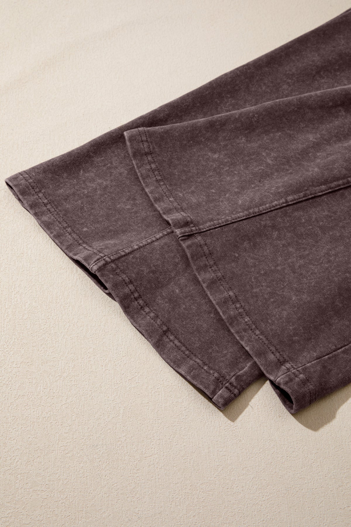 Dark Brown Cotton Mineral Wash Elastic Waist Drawstring Tie Detail Cargo Pants