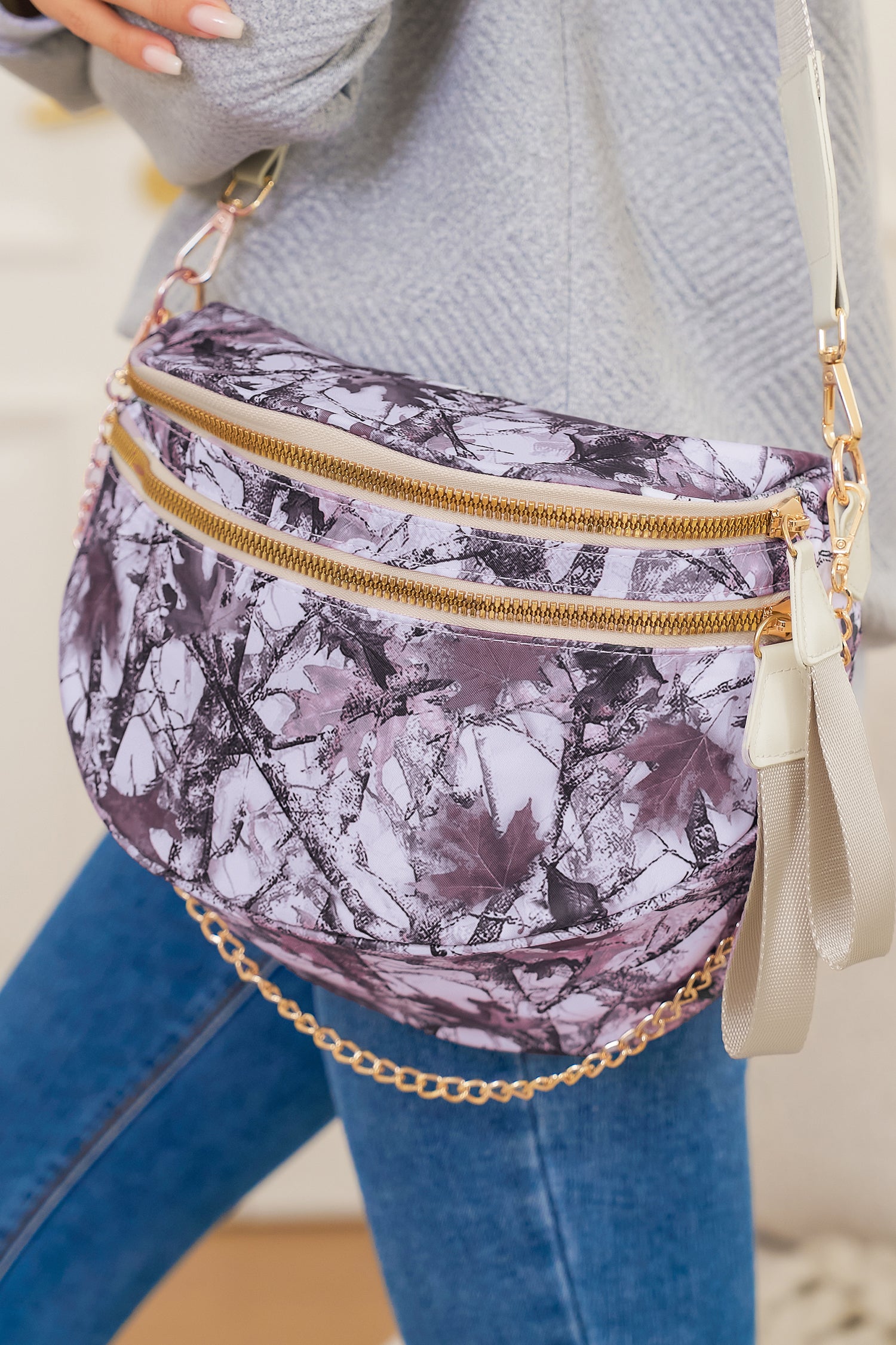 Camel Abstract/ Camouflage/ Polka Dot/ Leopard Print Double Zip Fashion Crossbody Bag