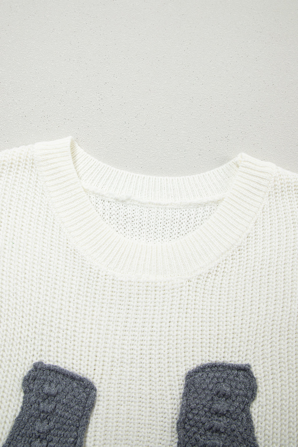 White Crochet Horseshoe Short Sleeve Knit Sweater