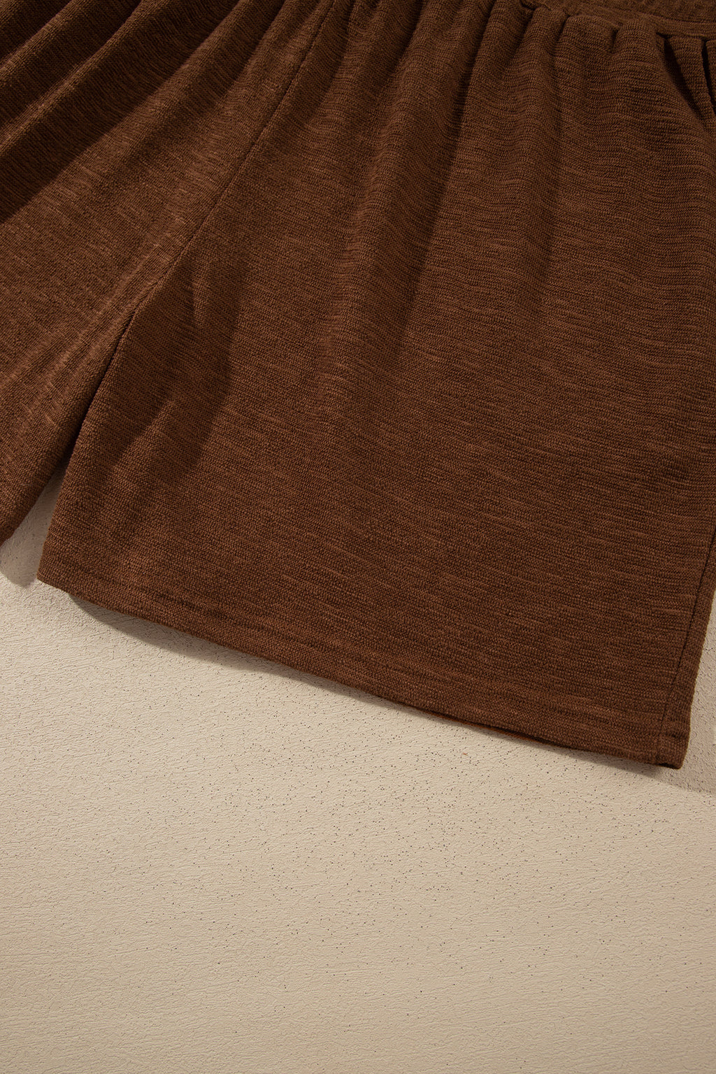 Chestnut Drop Shoulder Long Sleeve Top Elastic Waist Shorts Plus Size Set