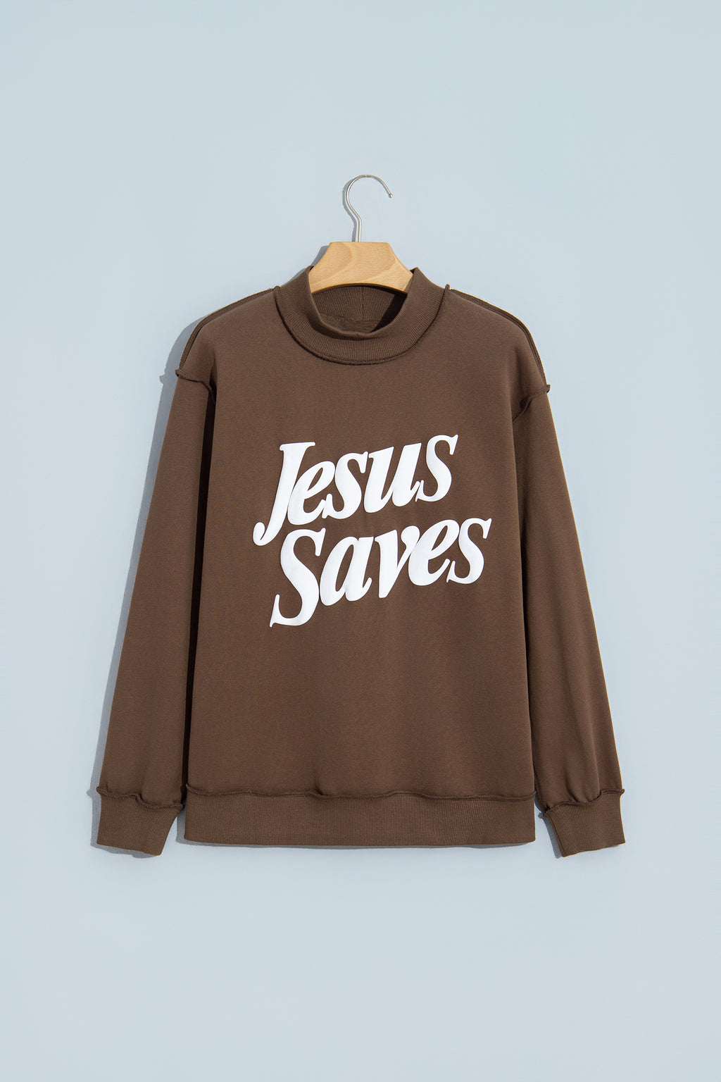 Fiery Red Jesus Saves Slogan Print Stand Neck Baggy Sweatshirt
