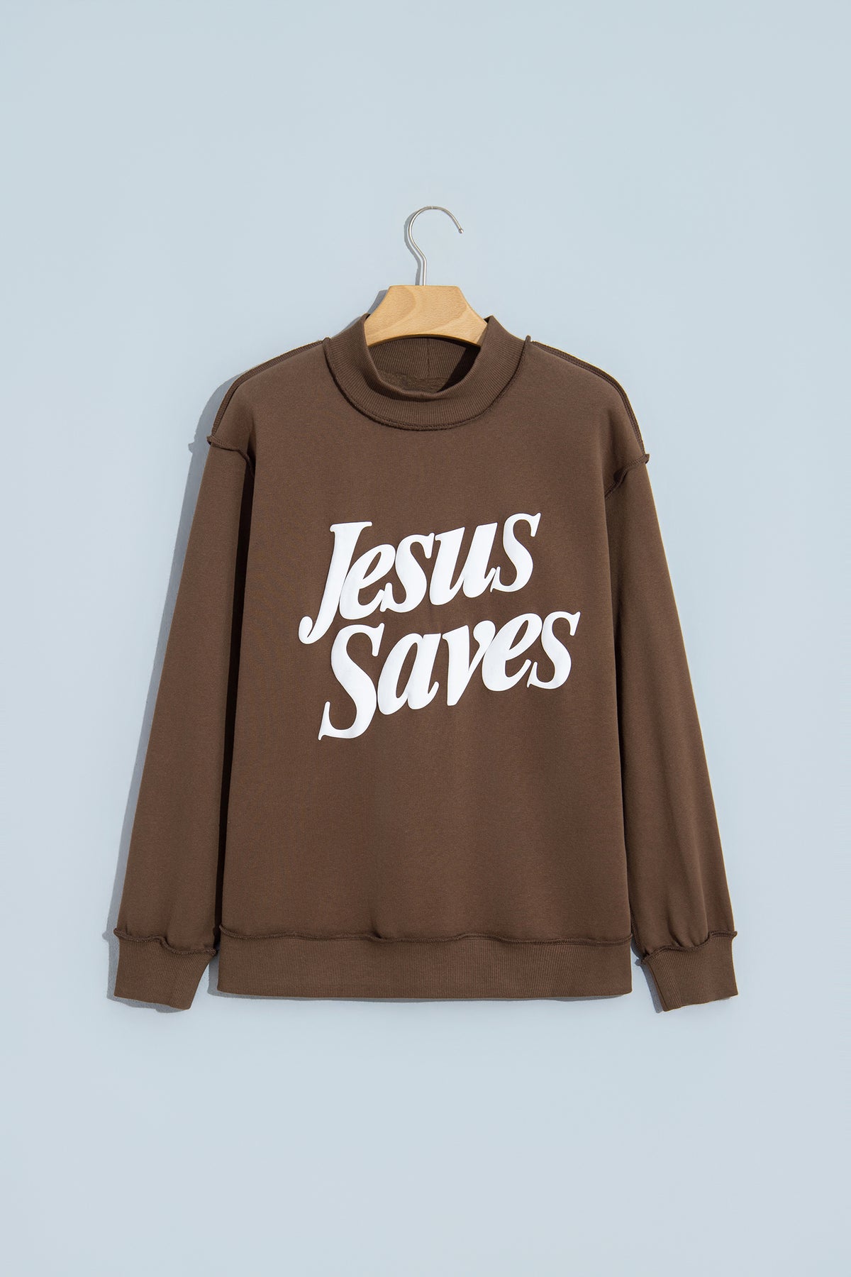 Fiery Red Jesus Saves Slogan Print Stand Neck Baggy Sweatshirt