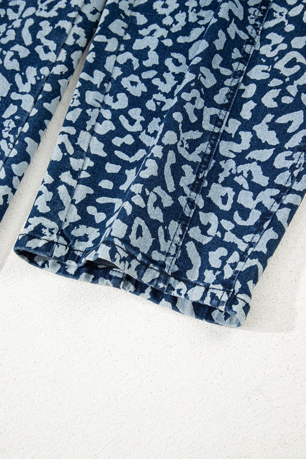 Blue Leopard Printed Drawstring Elastic Waistband Pocketed Wide Leg Jeans