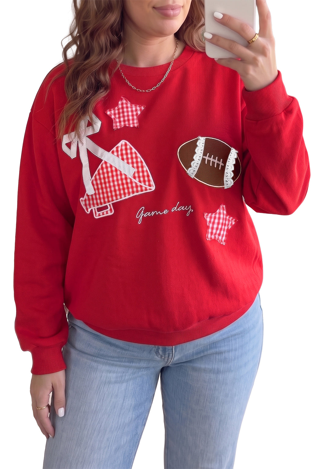 Black Rugby Game Day Patchwork Graphic Plus Size Sweatshirt