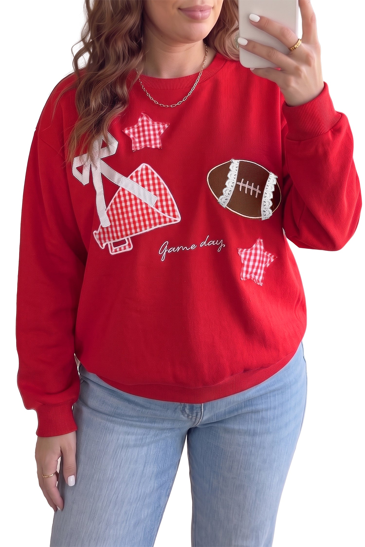 Black Rugby Game Day Patchwork Graphic Plus Size Sweatshirt