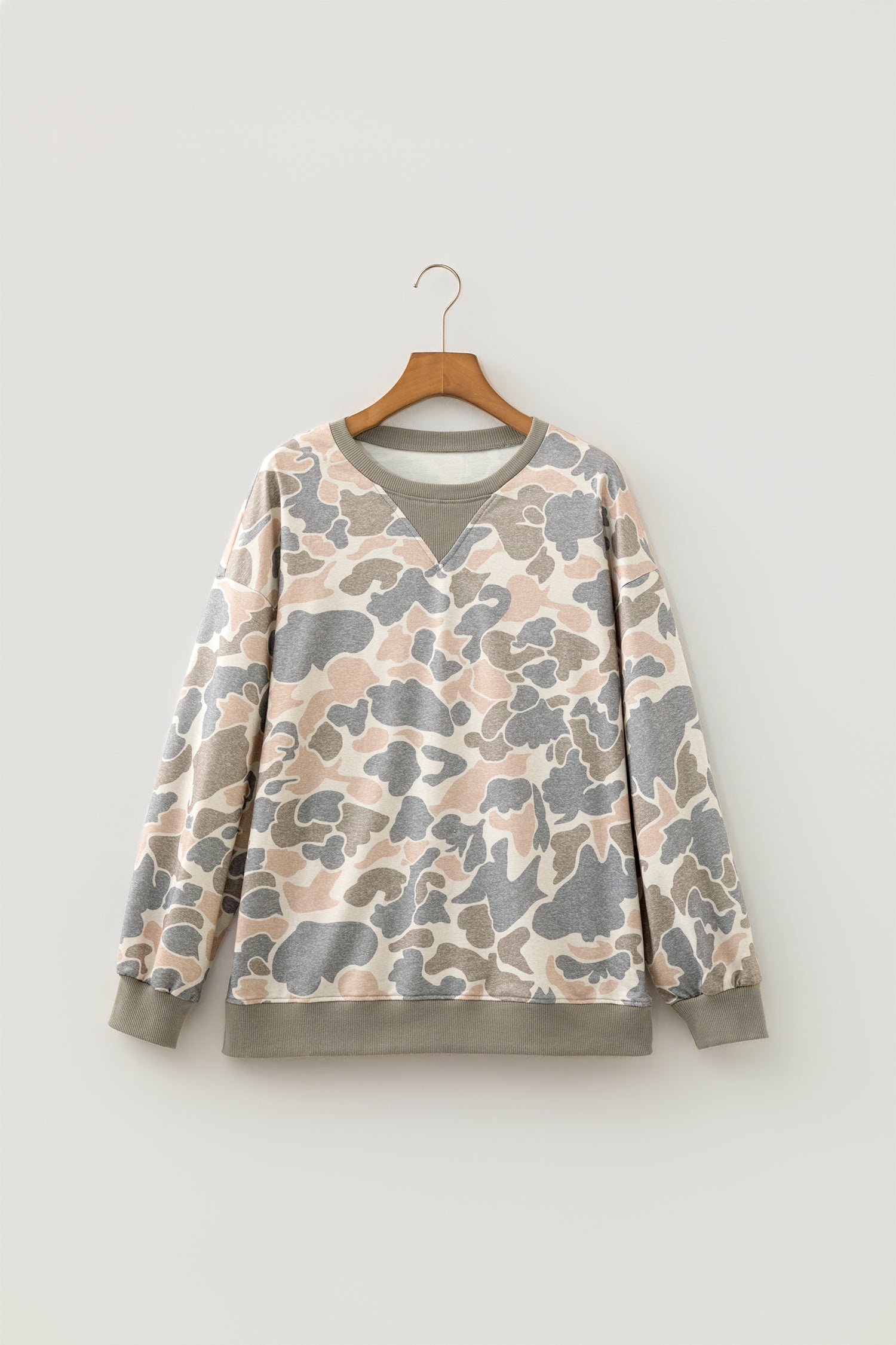 Multicolour Camo Print Ribbed Trim Casual Pullover Sweatshirt