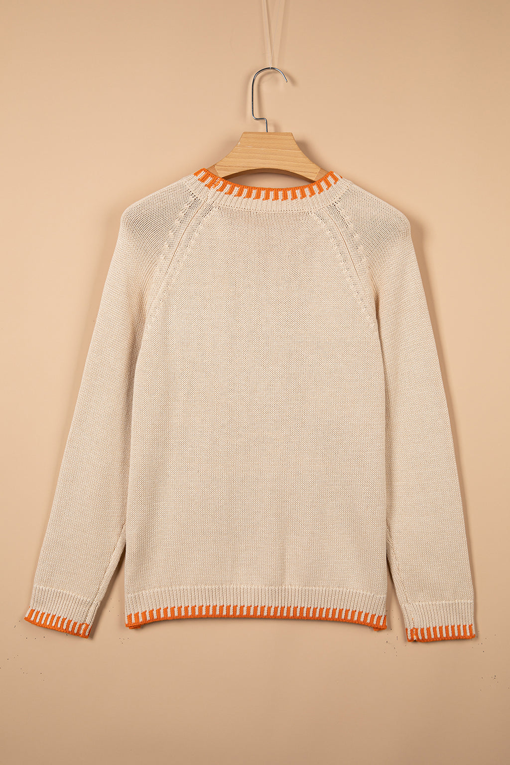 Parchment Floral Embroidery Pumpkin Long Sleeve Round Neck Sweater