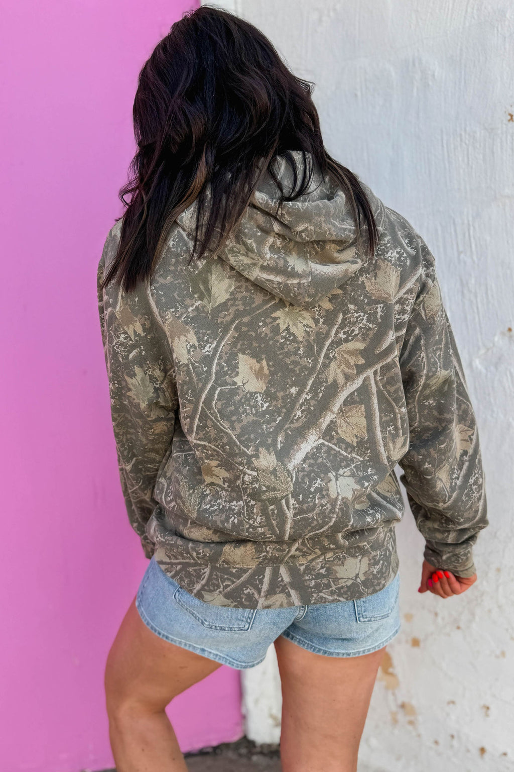 Brown Retro Camouflage Jesus Loves You Print Relaxed Hoodie