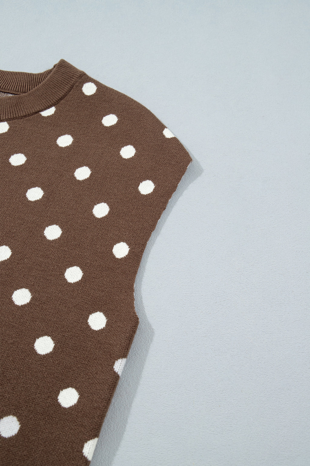 Brown Dolman Short Sleeve Round Neck Polka Dot Sweater