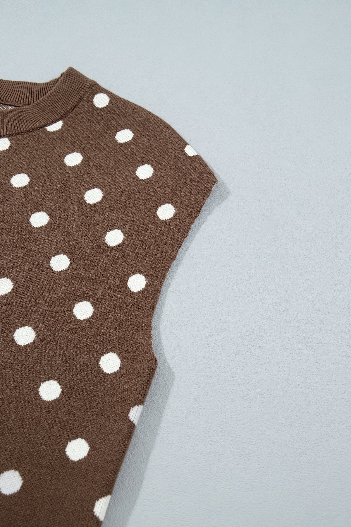 Brown Dolman Short Sleeve Round Neck Polka Dot Sweater