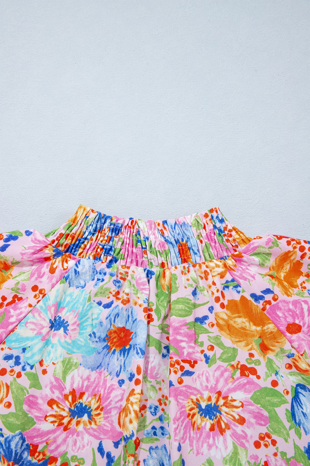 Pink Floral Print V Neck Short Sleeve Shift Blouse