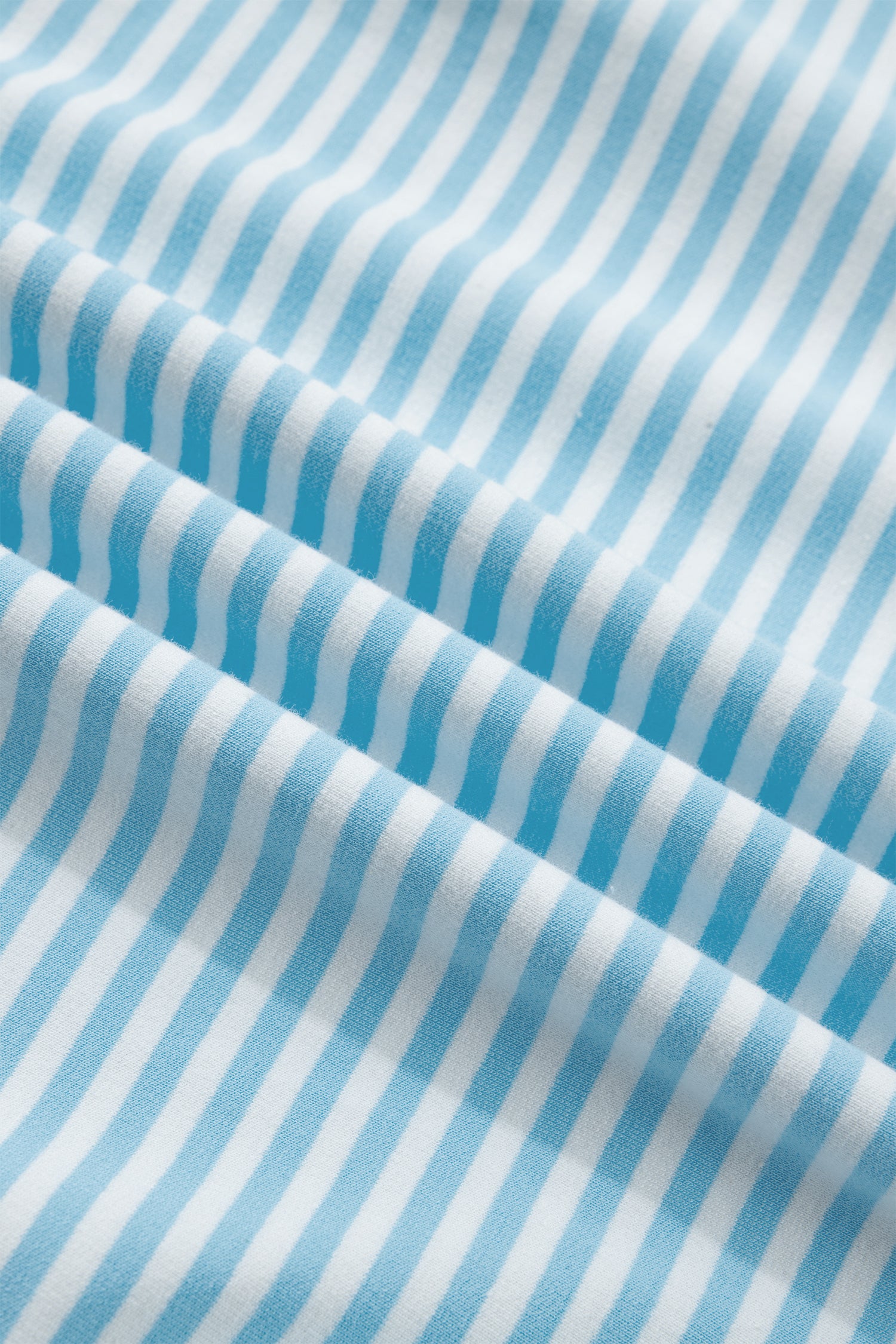 Sky Blue Stripe Cuffed Sleeve Contrast Mock Neck Tee Casual 2pcs Short Set