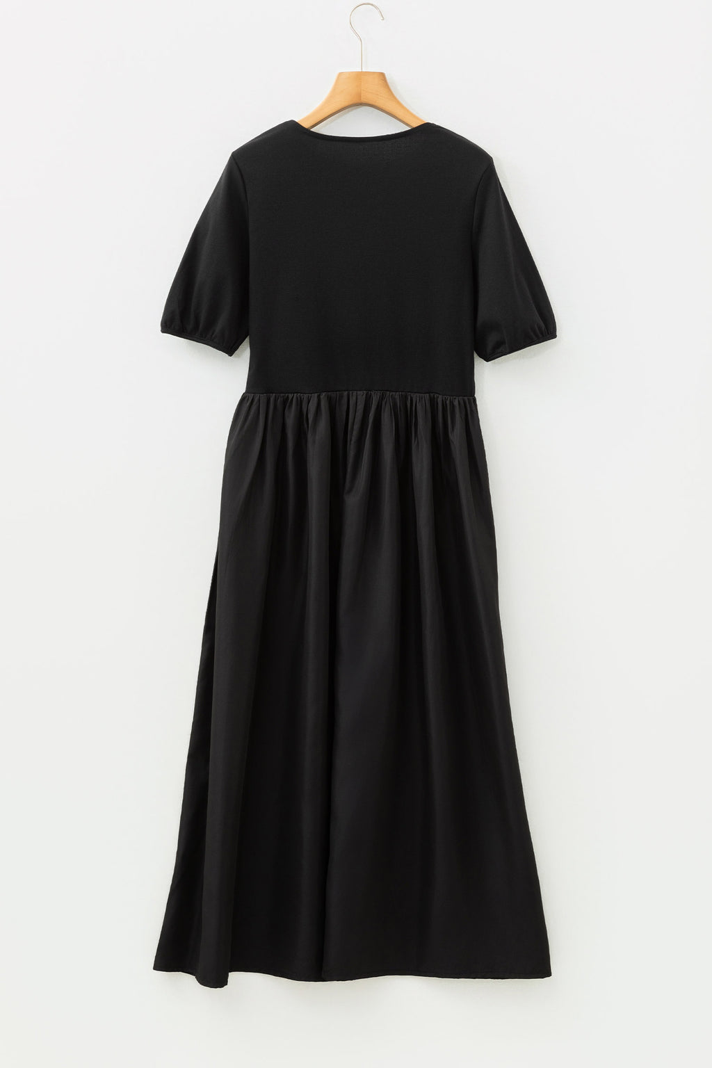 Black Short Sleeve Knit Top Patchwork Pleated Long Dress