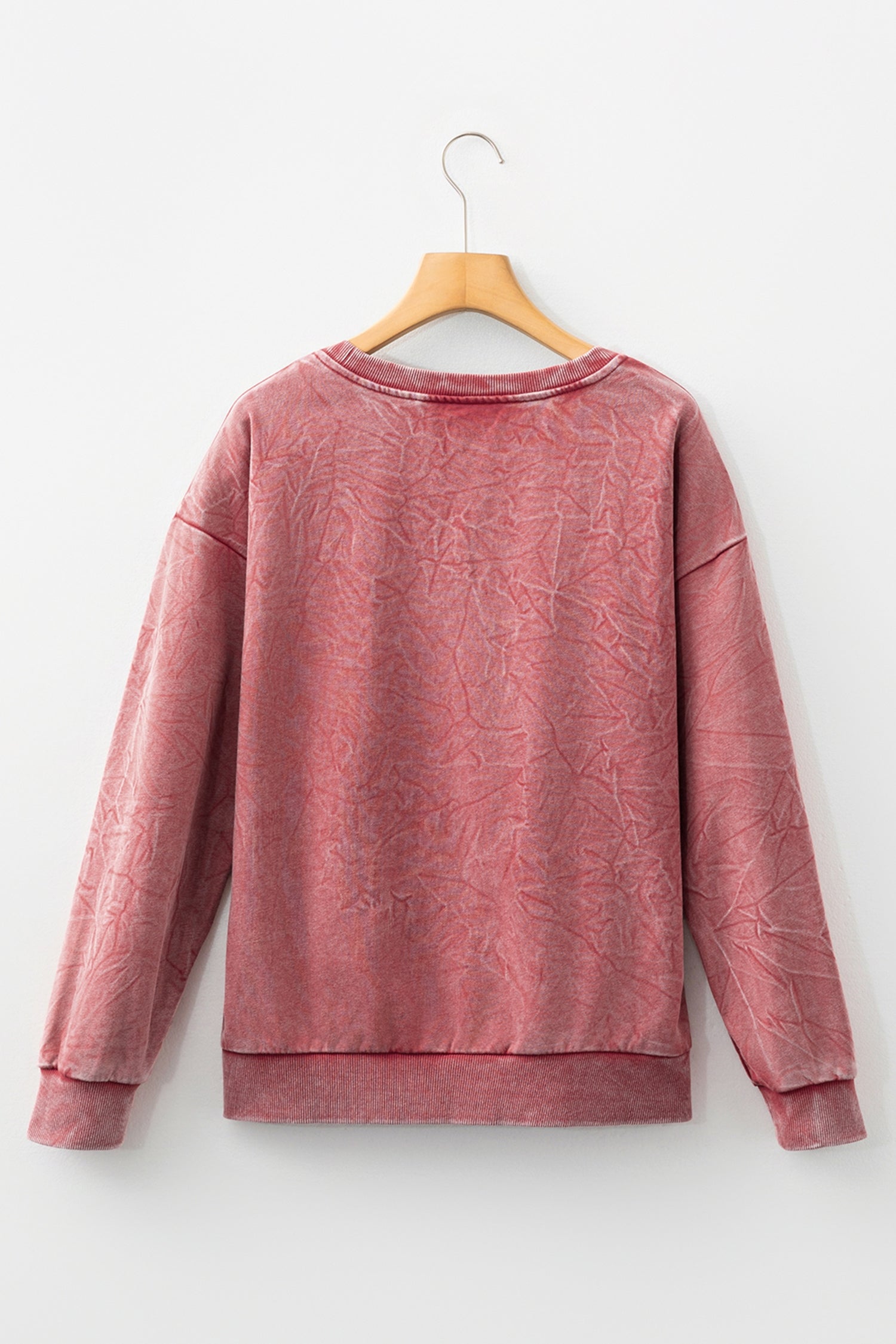 Mineral Red saved by grace Letter Embroidery Mineral Wash Loose Sweatshirt
