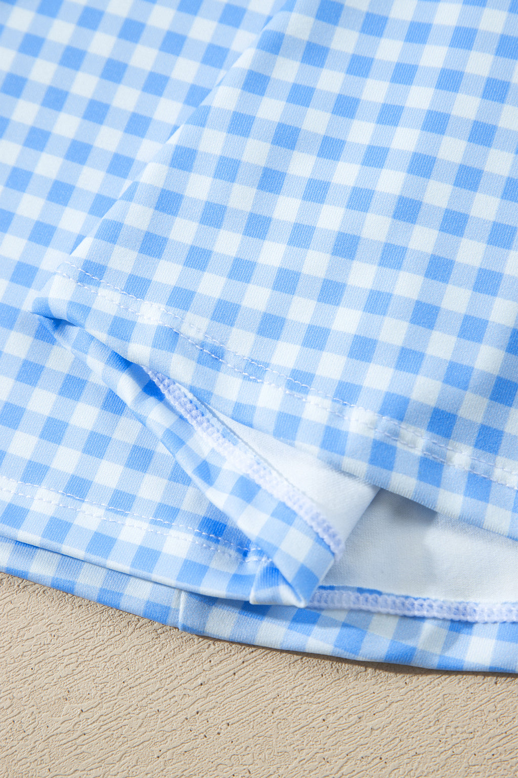 Sky Blue Gingham Plaid Double Layered Cami Mini Dress 3pcs Set