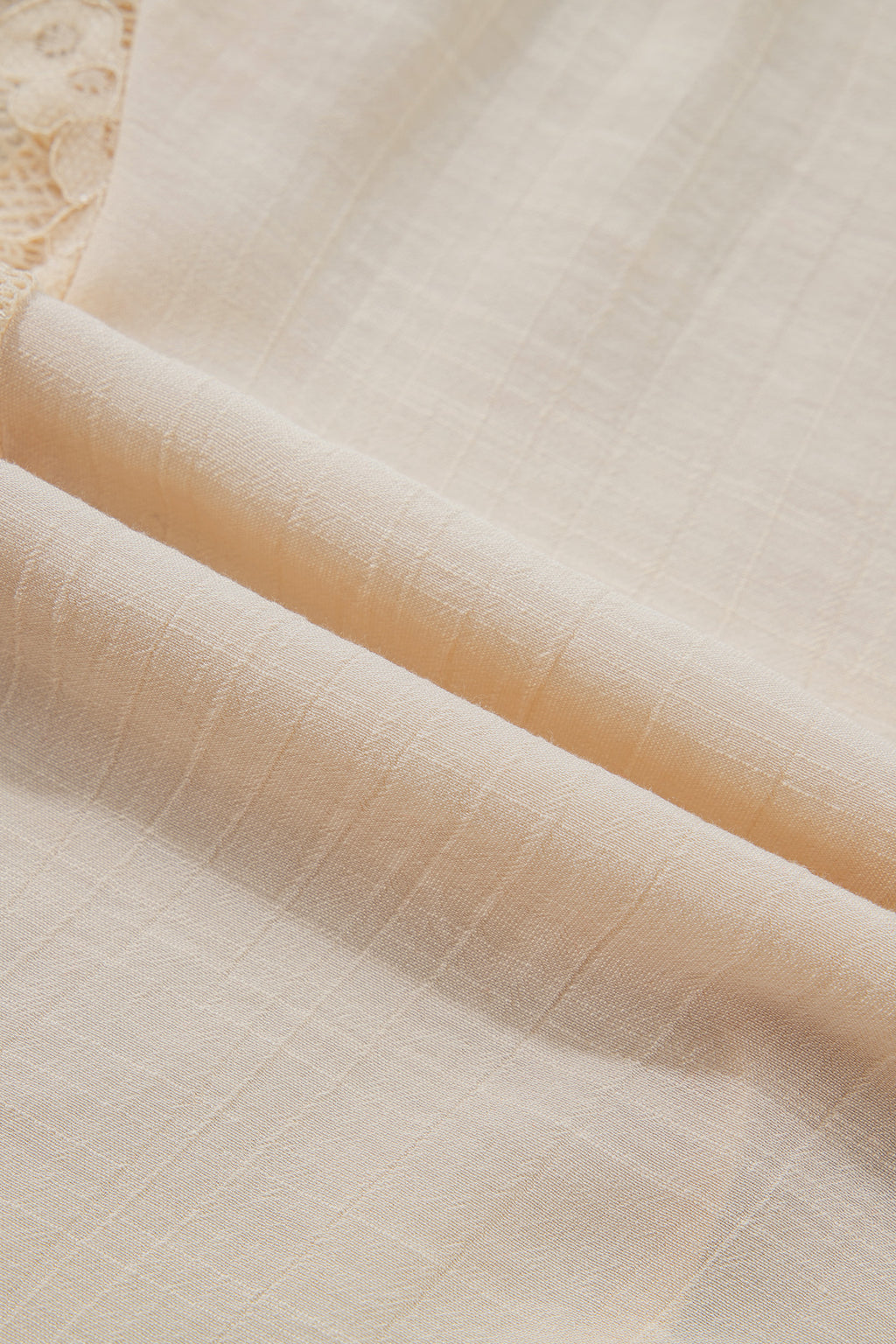 Oatmeal Sheer Lace Splicing Detail Bracelet Sleeve Loose Flowy Shirt