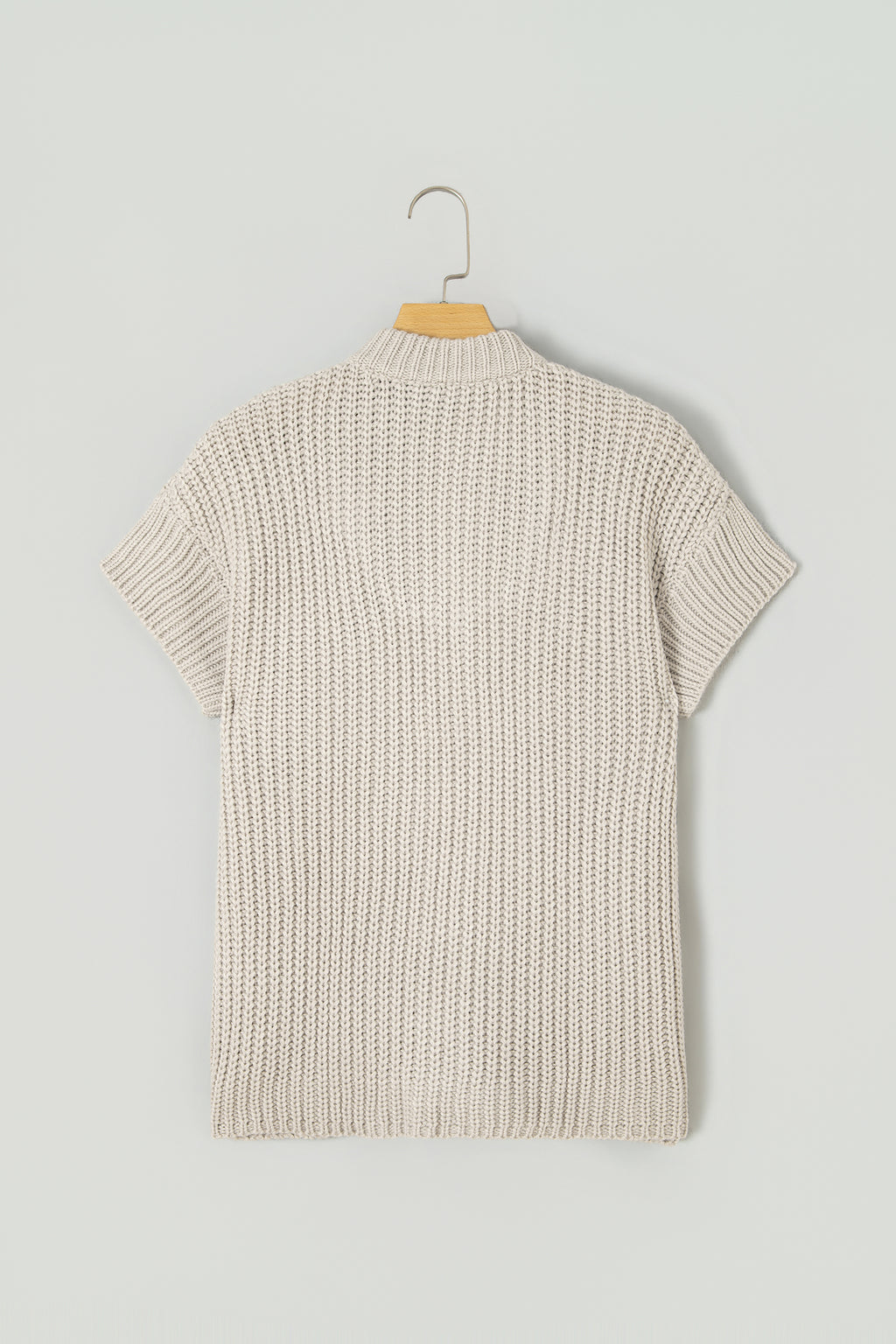 Jet Stream Solid Color Short Sleeve Zipper Knit High Neck Sweater