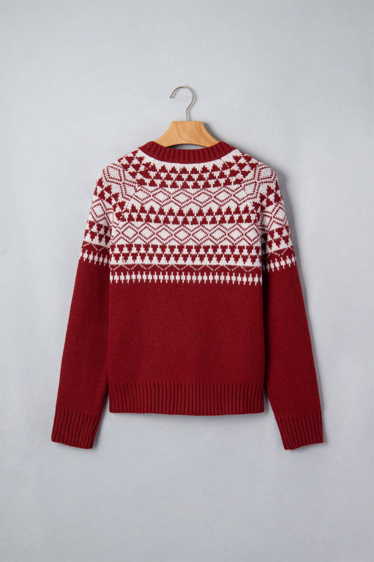 Red Geometric Print Button Front Long Sleeve Knitwear Cardigan