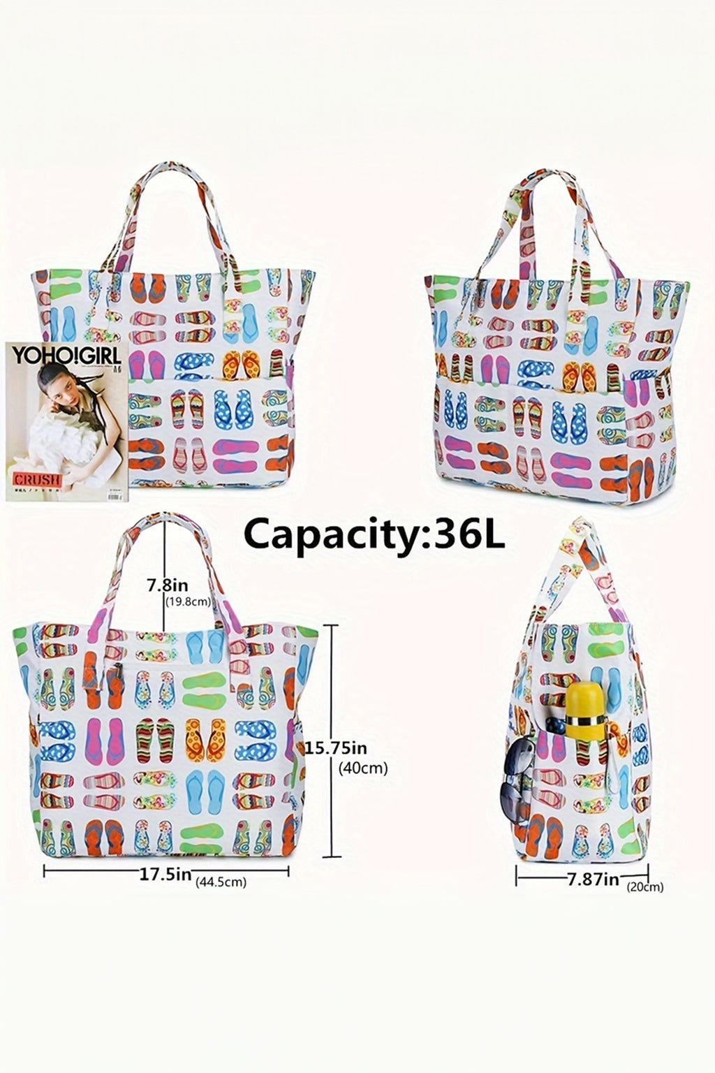 White Waterproof Slippers Pattern Beach Tote Bag