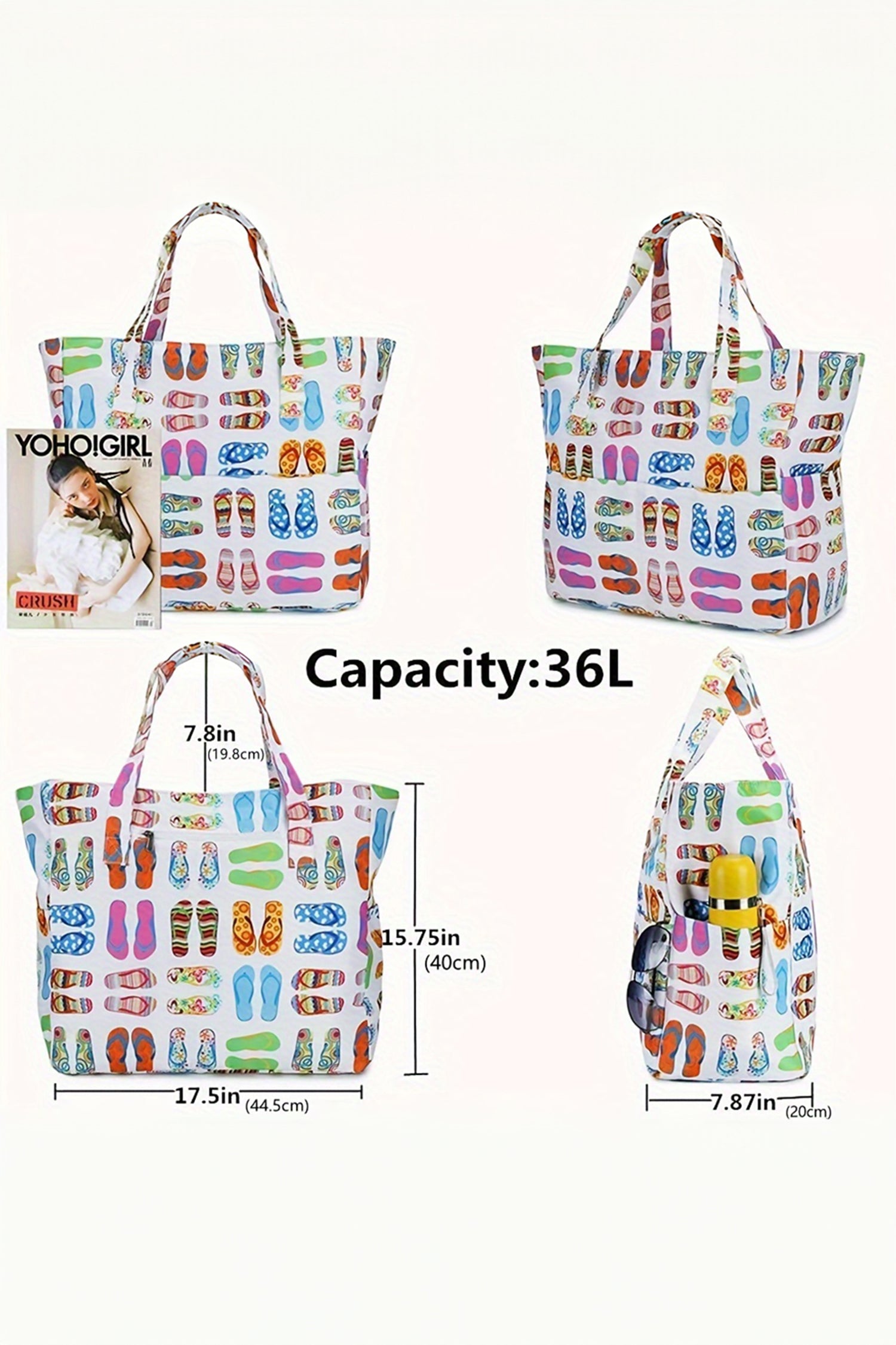 White Waterproof Slippers Pattern Beach Tote Bag