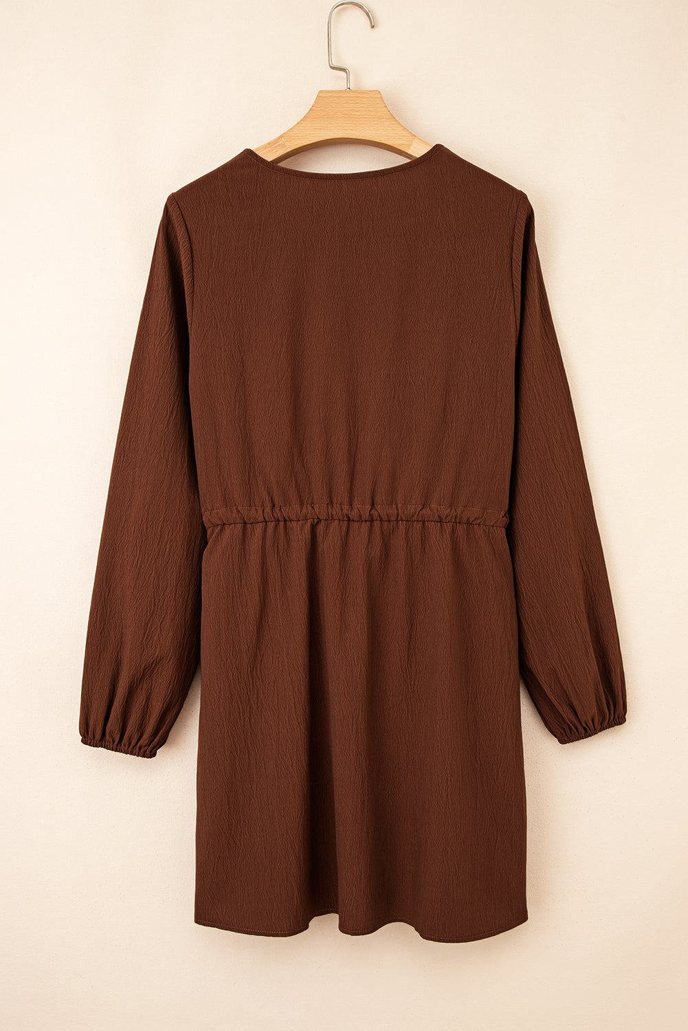 Burgundy Floral Embroidered Tassel Tie Waist Long Sleeve Mini Dress